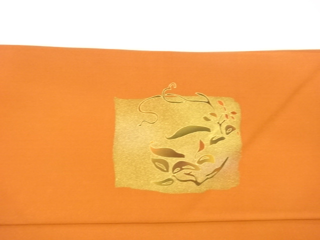  塩瀬金彩抽象草花模様刺繍名古屋帯